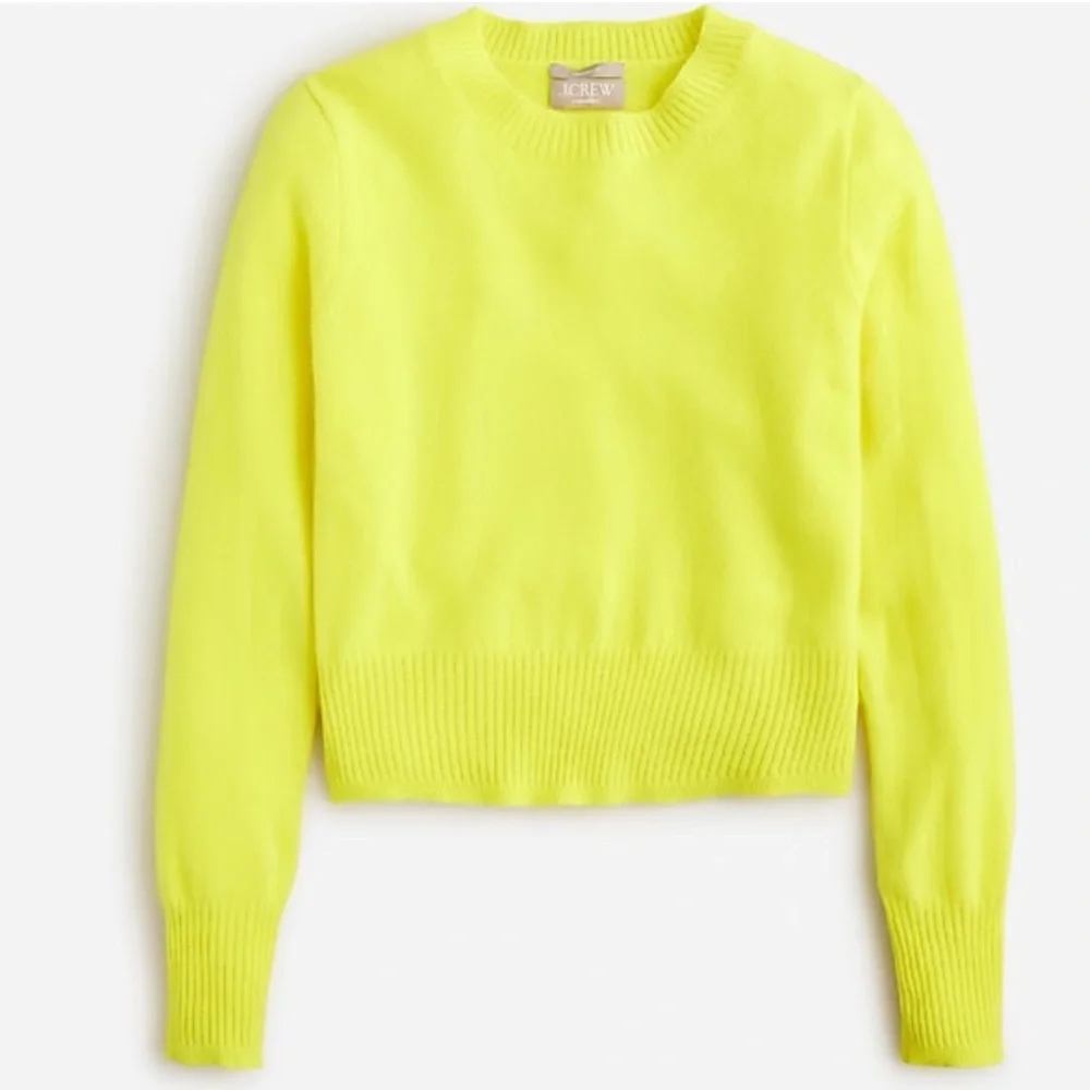 J. Crew Cropped 100% cashmere crew-neck sweater Size M Lemon Sorbet color - Picture 1 of 10